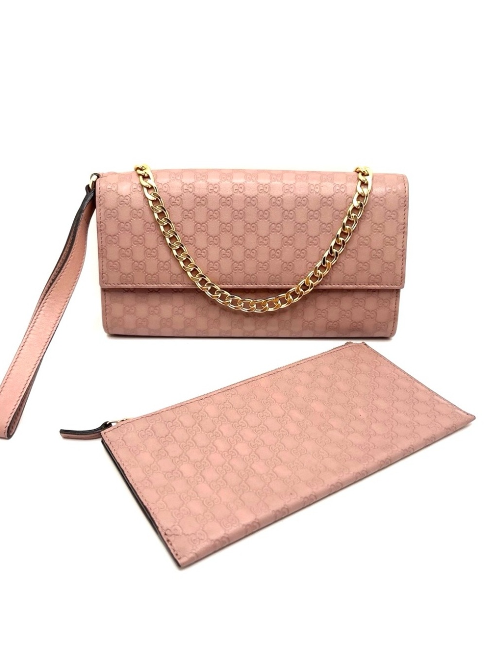 Authentic GUCCI GG Guccisima Pink Leather Wristlet Wallet Clutch w/ Insert Purse